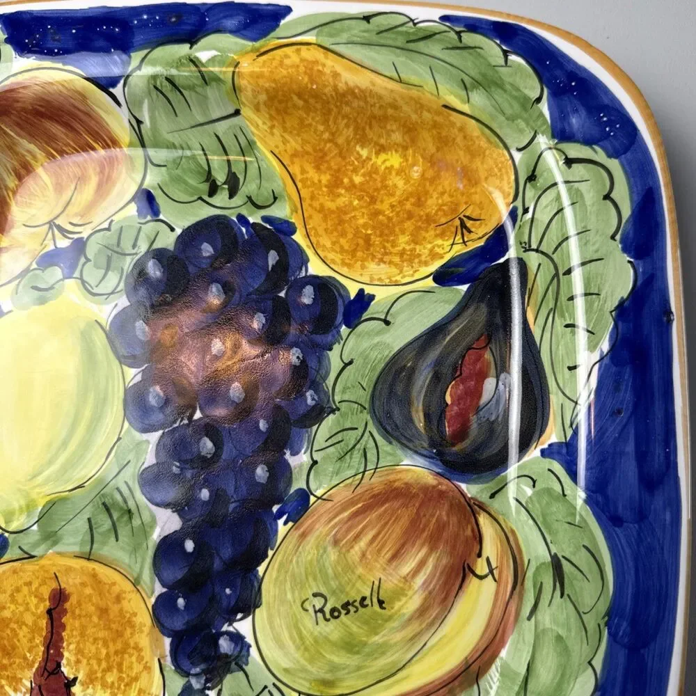 VTG Square Fruit Design Wall‎ Plate Signed Made In Florence Italy 10.75